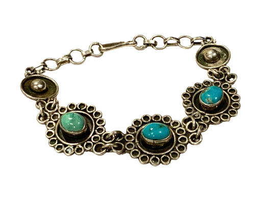 925 Sterling Silver & Turquoise Bracelet 19cm