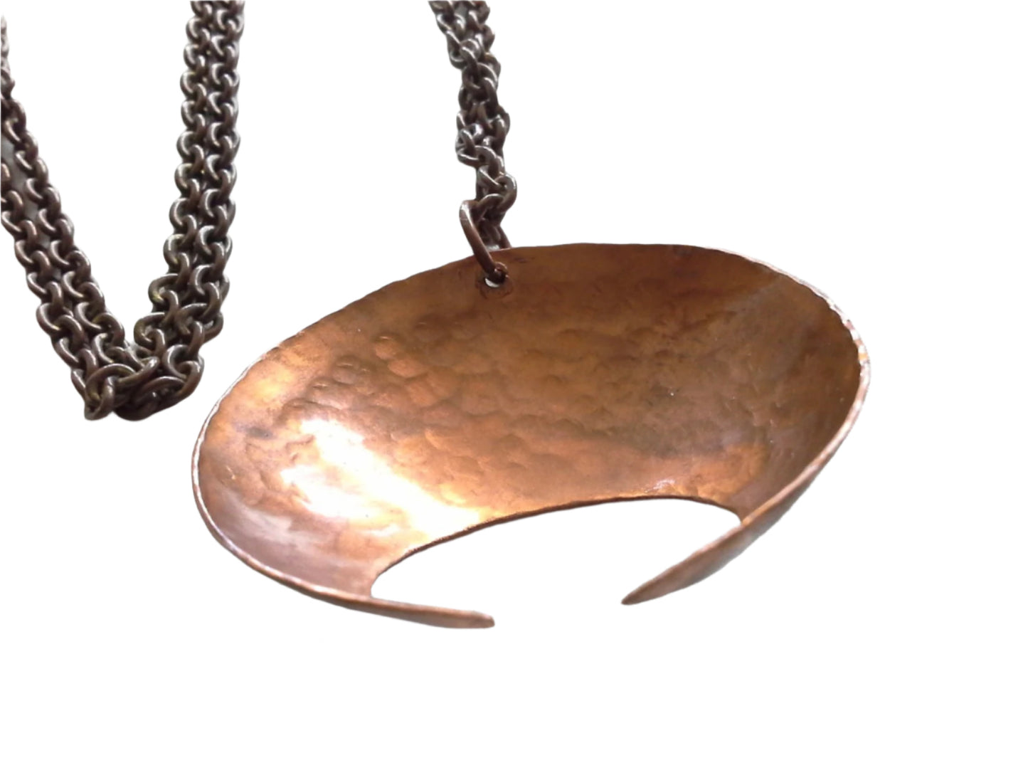 Brutalist Hammered Copper Moon Pendant Necklace