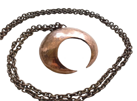 Brutalist Hammered Copper Moon Pendant Necklace