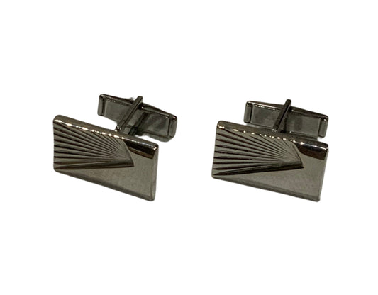 Mid Century Silver Chrome Sunburst Rectangular Cufflinks