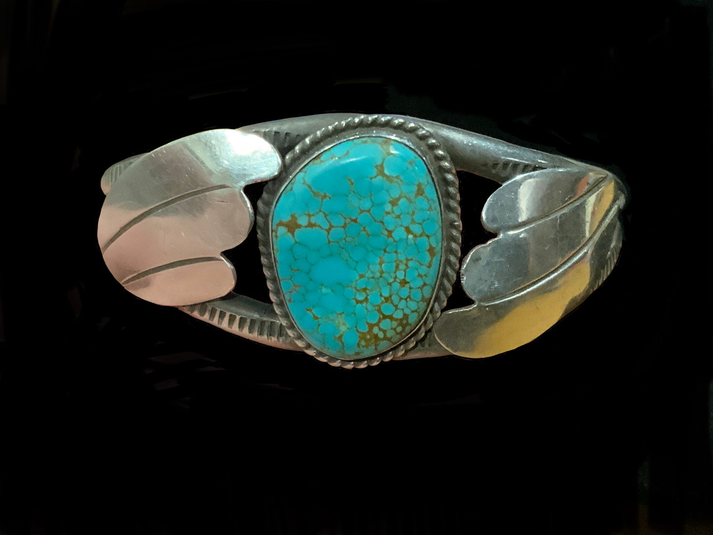 925 Sterling Silver Turquoise Cuff Bracelet Vintage Coin Silver Navajo Native American
