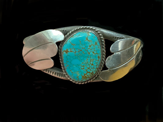 925 Sterling Silver Turquoise Cuff Bracelet Vintage Coin Silver Navajo Native American