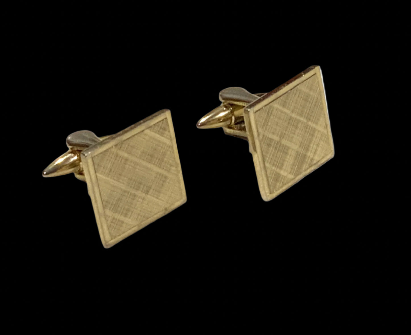 Gilt Gold Square Machine Etched Cufflinks Mid Century