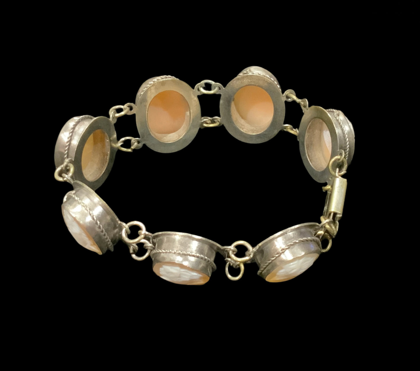 Silver Handcarved Shell Cameo Bracelet Vintage Signed GM