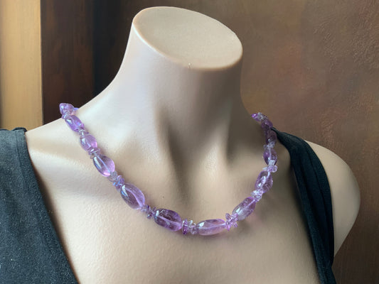 Amethyst Tumble Stone Bead Necklace 60cm