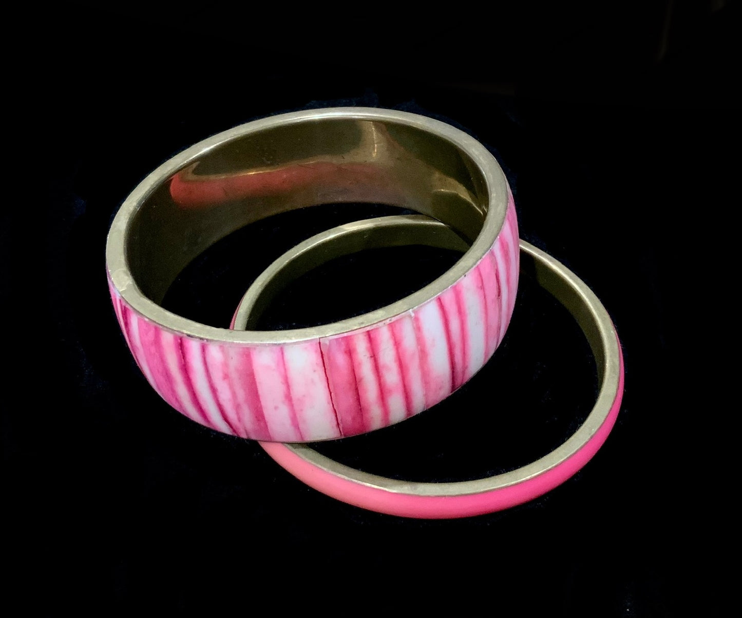 Brass & Pink Inlay Bangle Bracelet (Pair)
