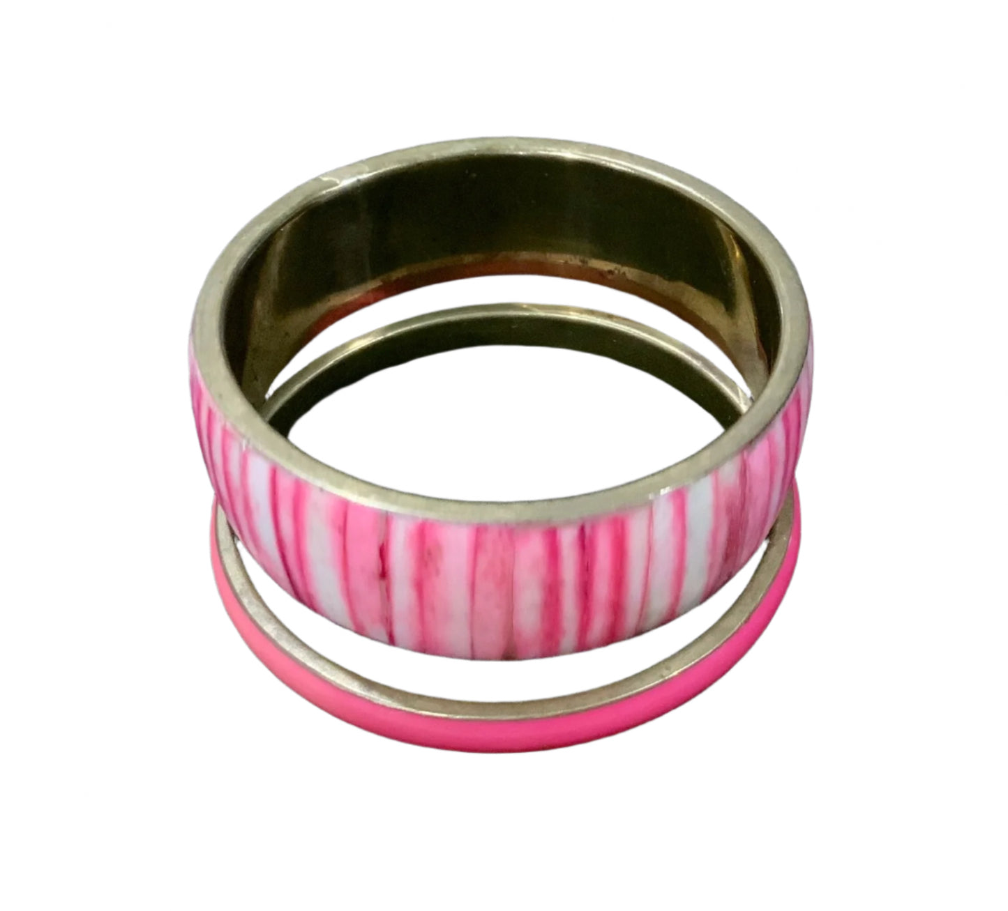 Brass & Pink Inlay Bangle Bracelet (Pair)