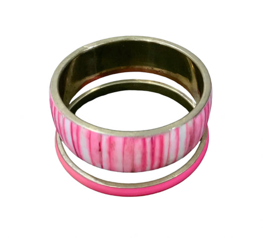 Brass & Pink Inlay Bangle Bracelet (Pair)
