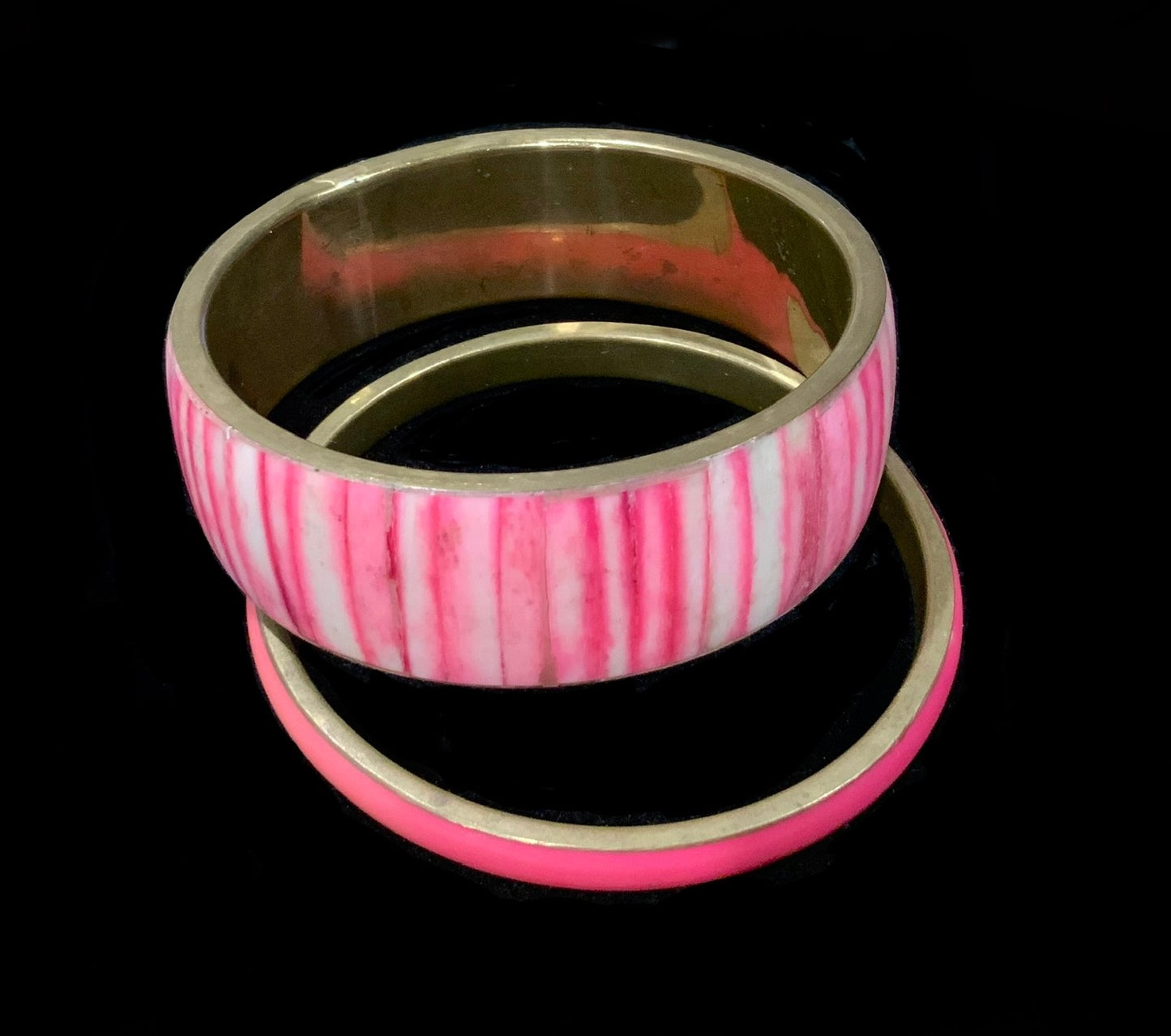 Brass & Pink Inlay Bangle Bracelet (Pair)
