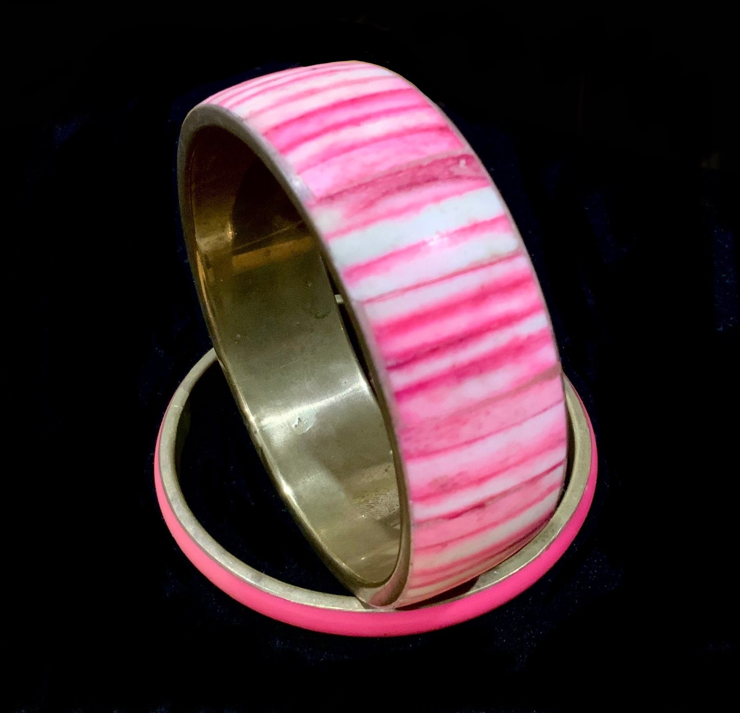 Brass & Pink Inlay Bangle Bracelet (Pair)