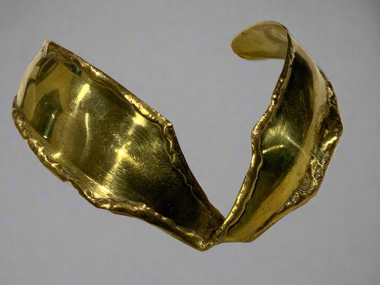 Brutalist Gold Brass Cuff Necklace c 1970s