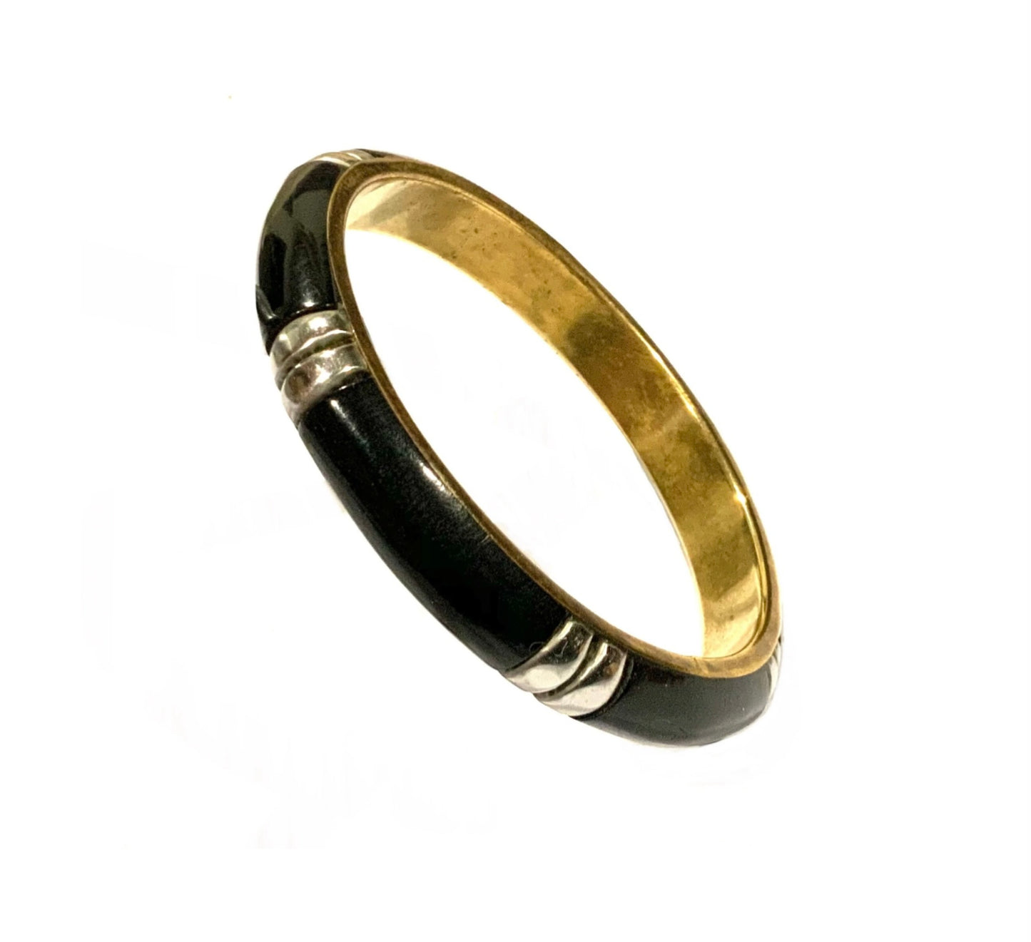 Black Bakelite, Brass & Silver Bangle