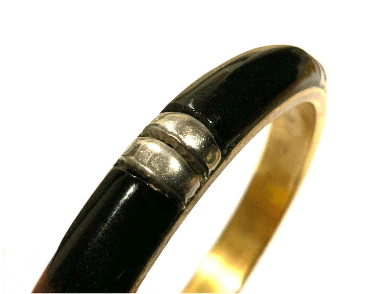Black Bakelite, Brass & Silver Bangle