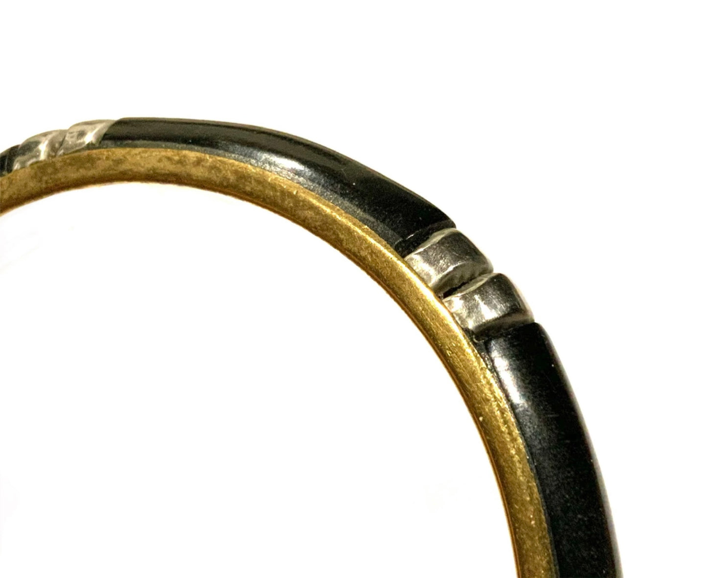 Black Bakelite, Brass & Silver Bangle