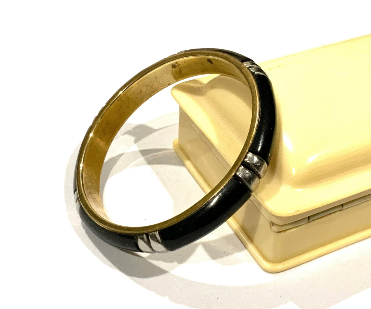 Black Bakelite, Brass & Silver Bangle