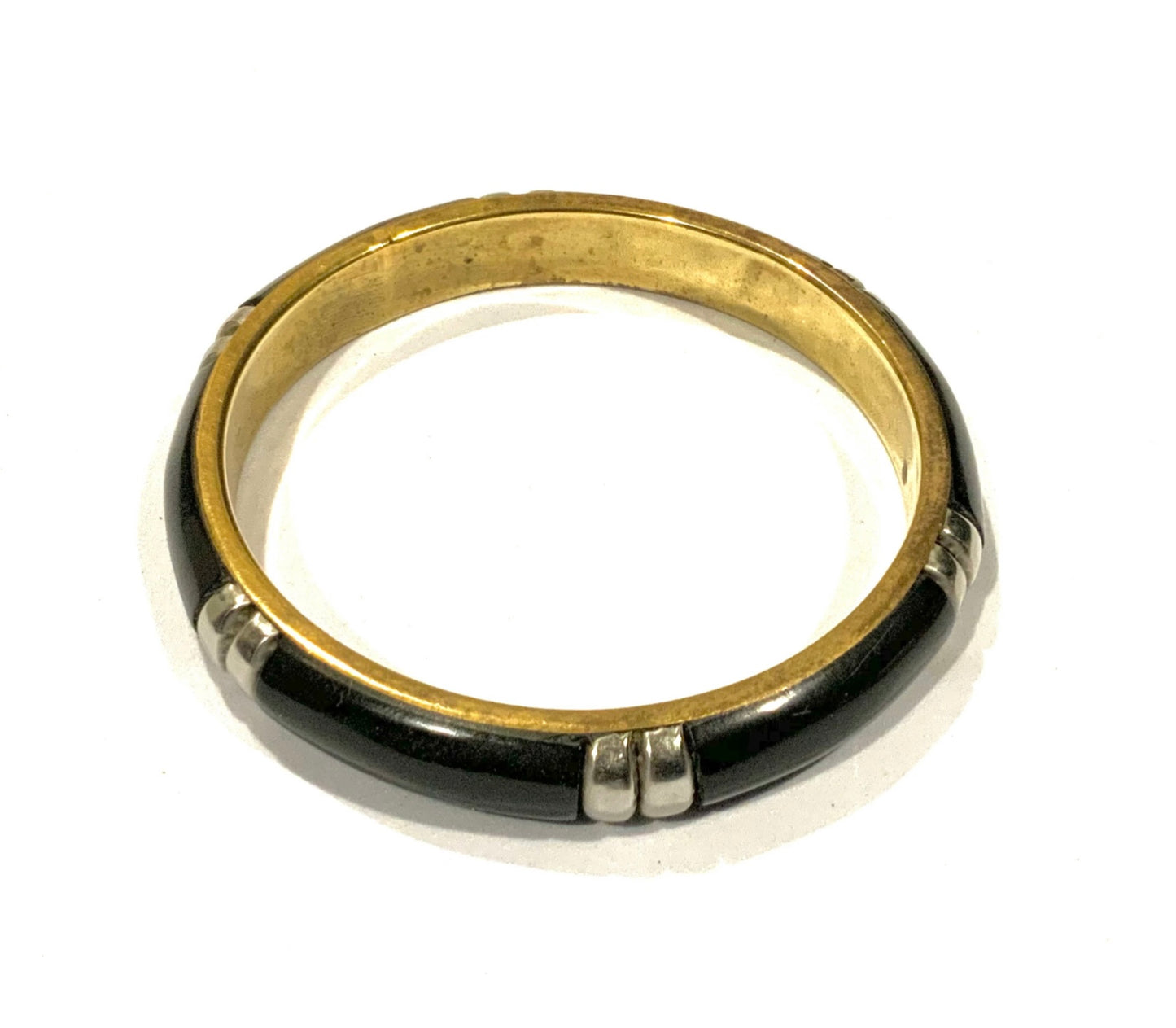 Black Bakelite, Brass & Silver Bangle