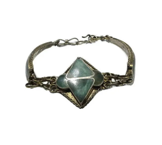 Antique Tibetan Silver Turquoise Inlay Bracelet