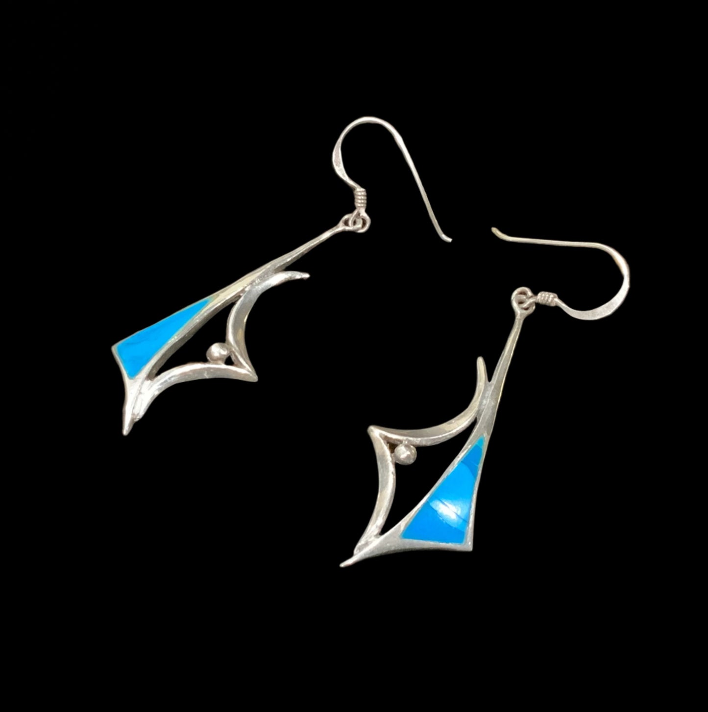 925 Sterling Silver & Turquoise Modernist Dangle Earrings