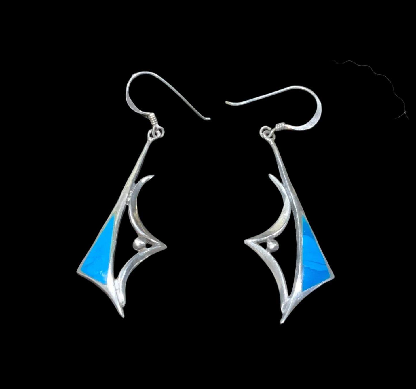 925 Sterling Silver & Turquoise Modernist Dangle Earrings