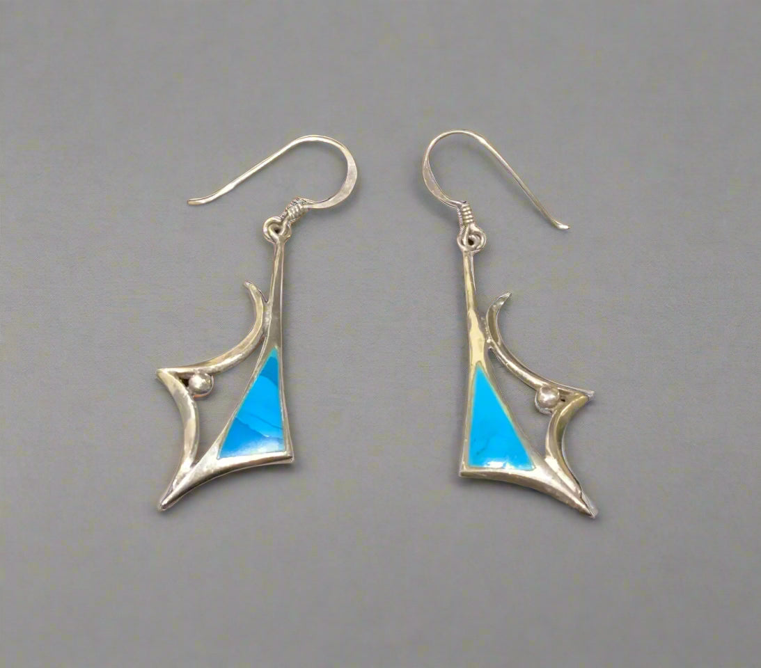 925 Sterling Silver & Turquoise Modernist Dangle Earrings