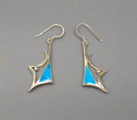 925 Sterling Silver & Turquoise Modernist Dangle Earrings