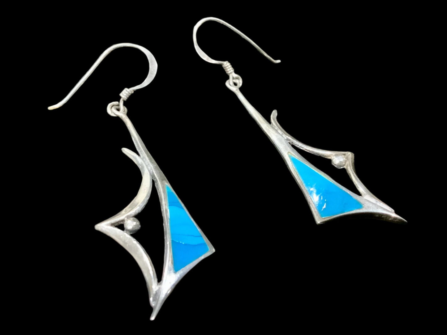 925 Sterling Silver & Turquoise Modernist Dangle Earrings