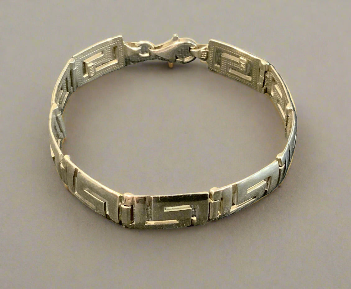925 Sterling Silver 10mm Greek Key Meander Bracelet 18cm