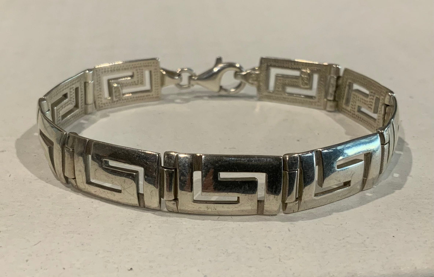 925 Sterling Silver 10mm Greek Key Meander Bracelet 18cm