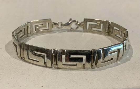 925 Sterling Silver 10mm Greek Key Meander Bracelet 18cm