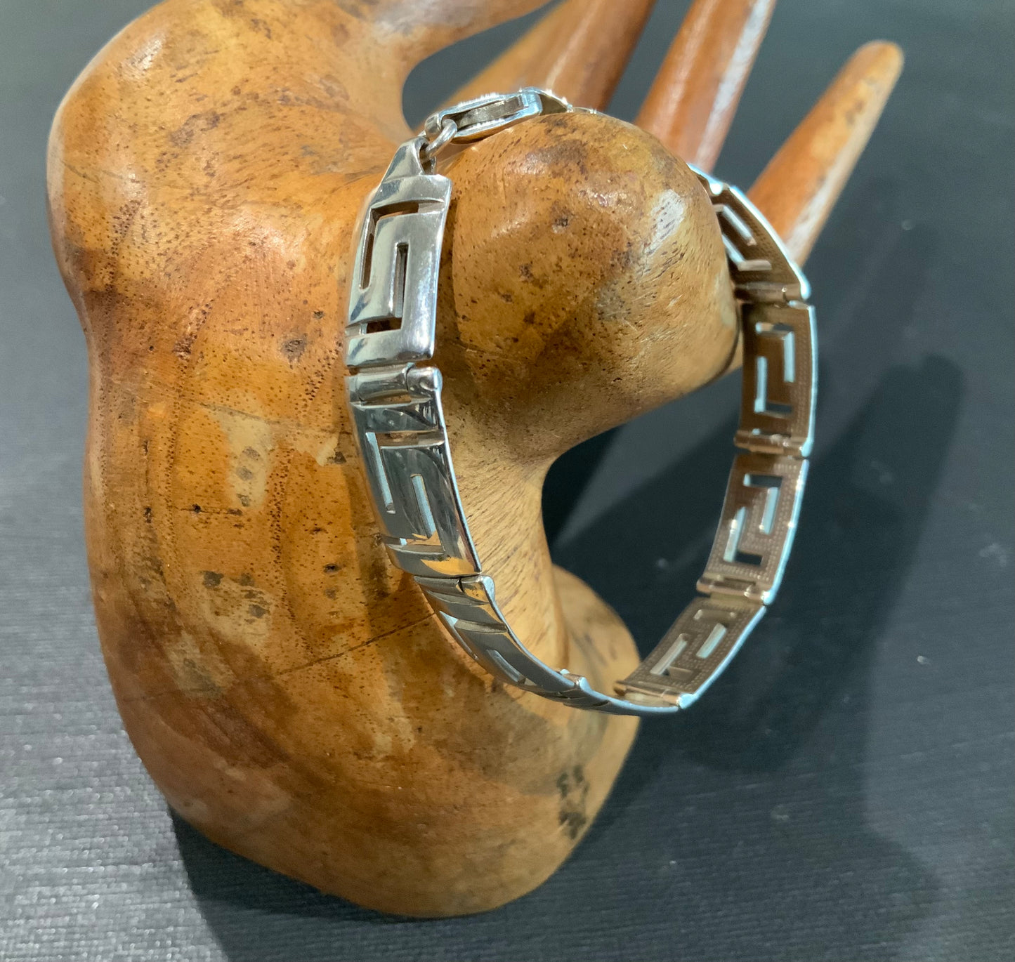 925 Sterling Silver 10mm Greek Key Meander Bracelet 18cm