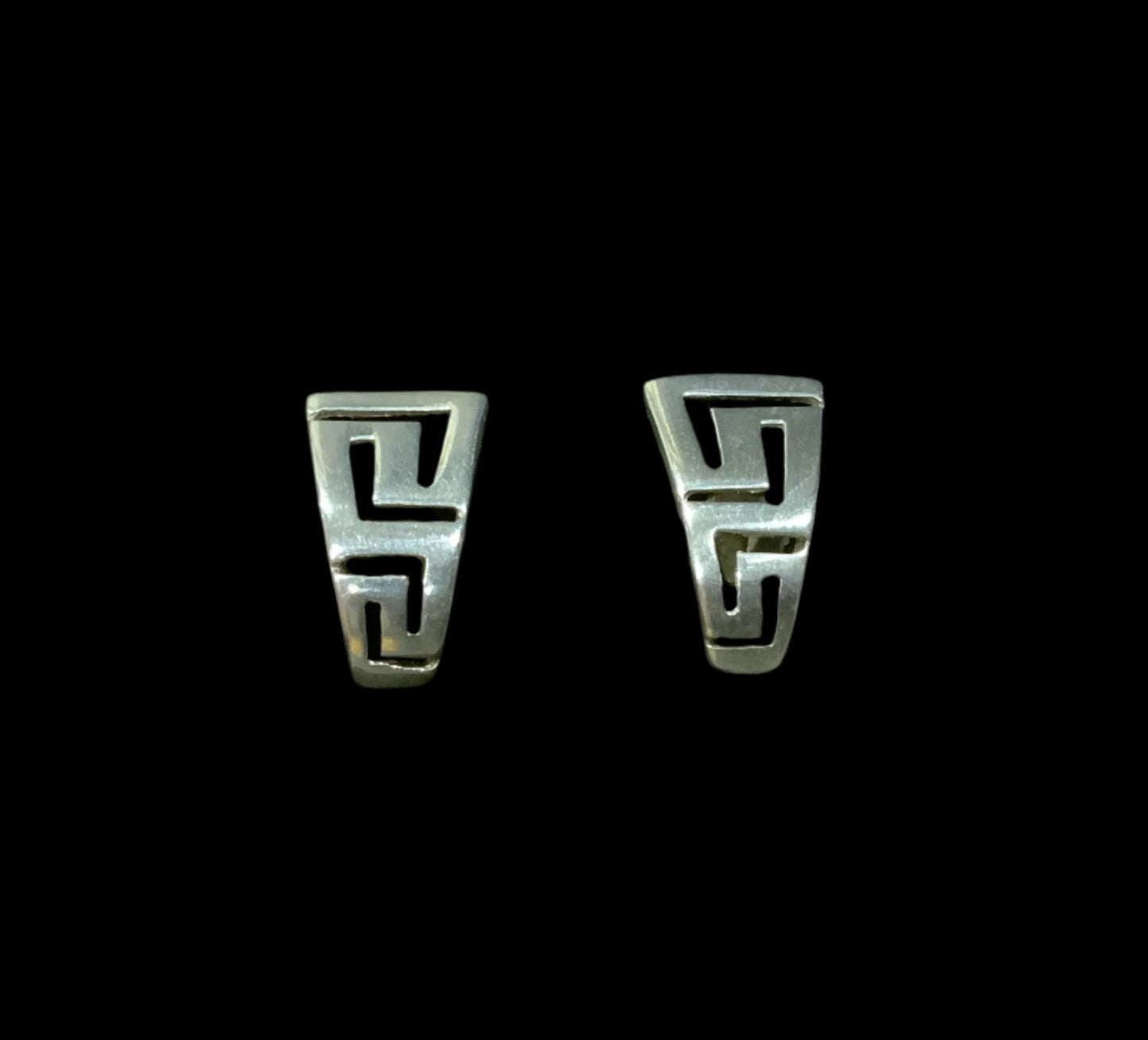 Greek Key Meander Clip On Earrings 925 Sterling Silver
