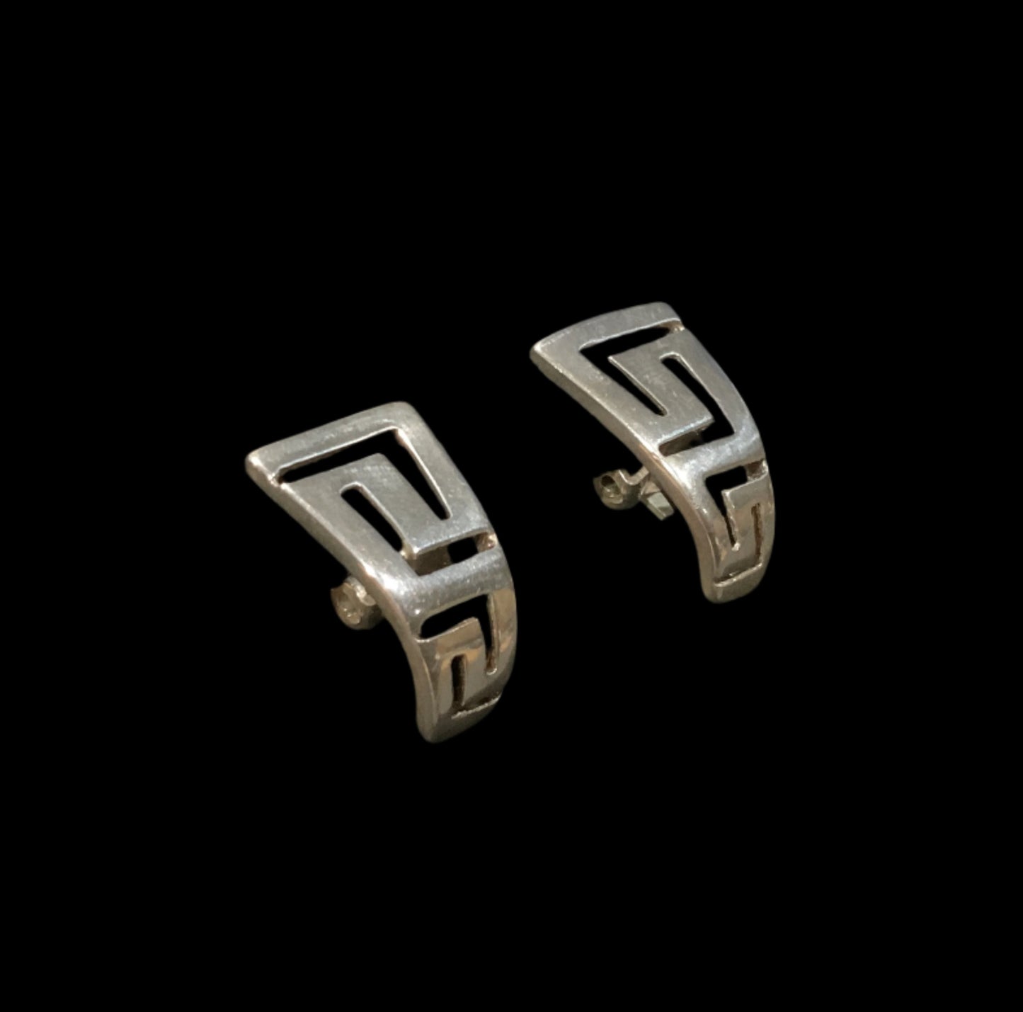 Greek Key Meander Clip On Earrings 925 Sterling Silver