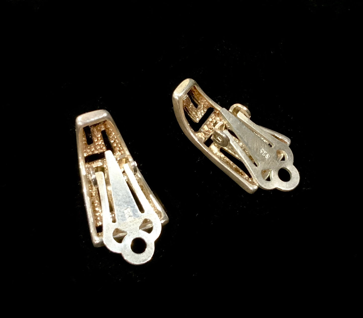 Greek Key Meander Clip On Earrings 925 Sterling Silver