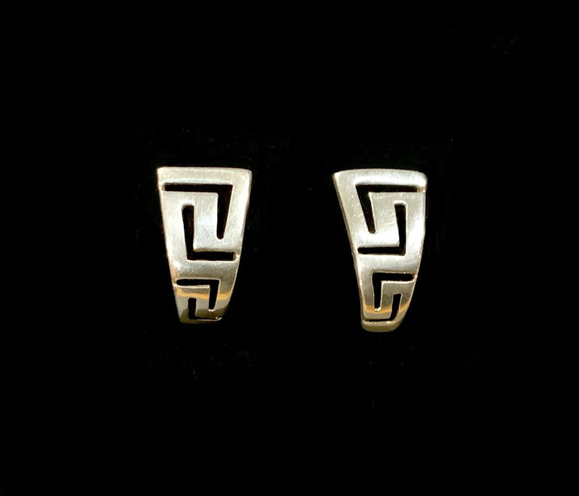Greek Key Meander Clip On Earrings 925 Sterling Silver