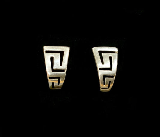 Greek Key Meander Clip On Earrings 925 Sterling Silver