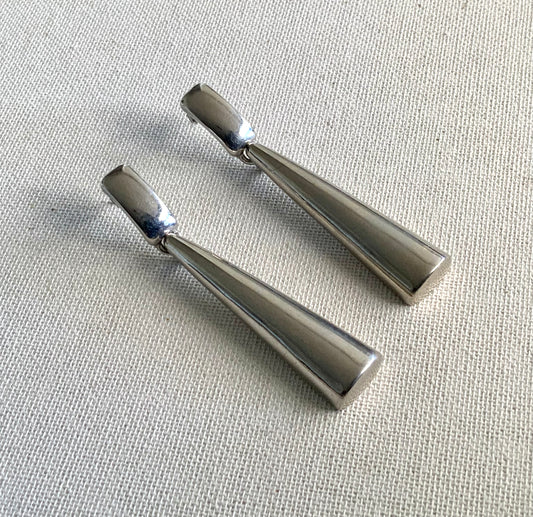 Silver Chrome Modernist Drop Dangle Earrings 7.5cm