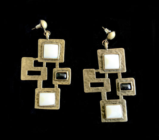 Bronze Modernist Brutalist Geometric Dangle Earrings NOS