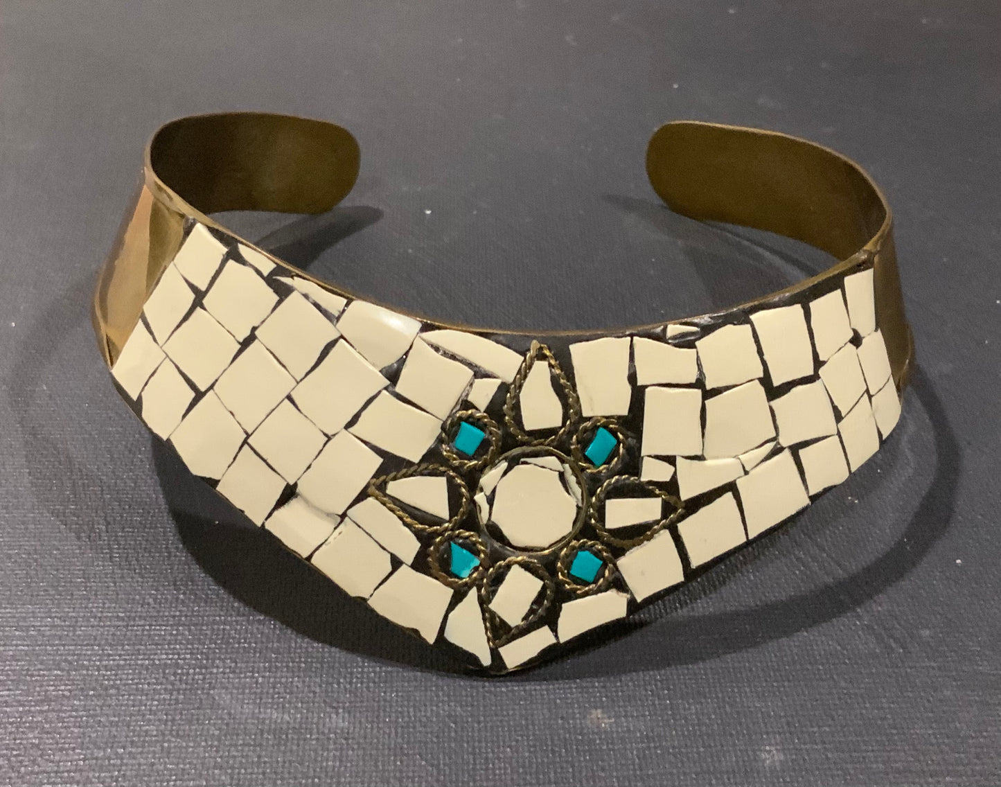 Golden Brass Mosaic Neck Cuff Choker Necklace