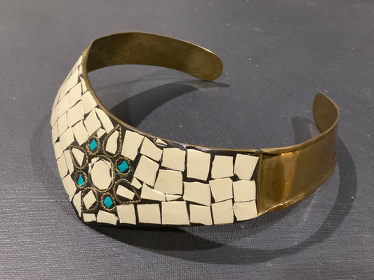 Golden Brass Mosaic Neck Cuff Choker Necklace