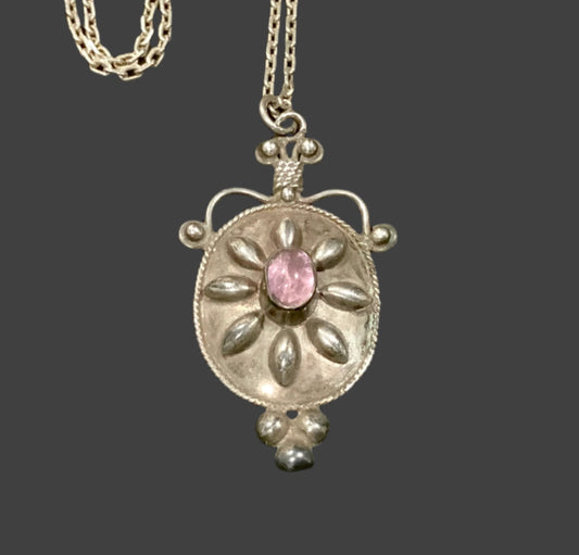 925 Sterling Silver Amethyst Arts & Crafts Beetle Pendant Chain Necklace