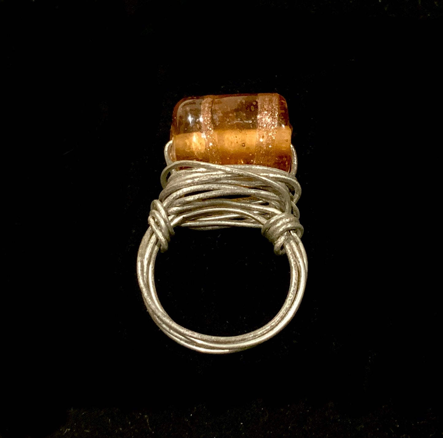Brutalist Ring Silver Wire & Amber Bead Size M