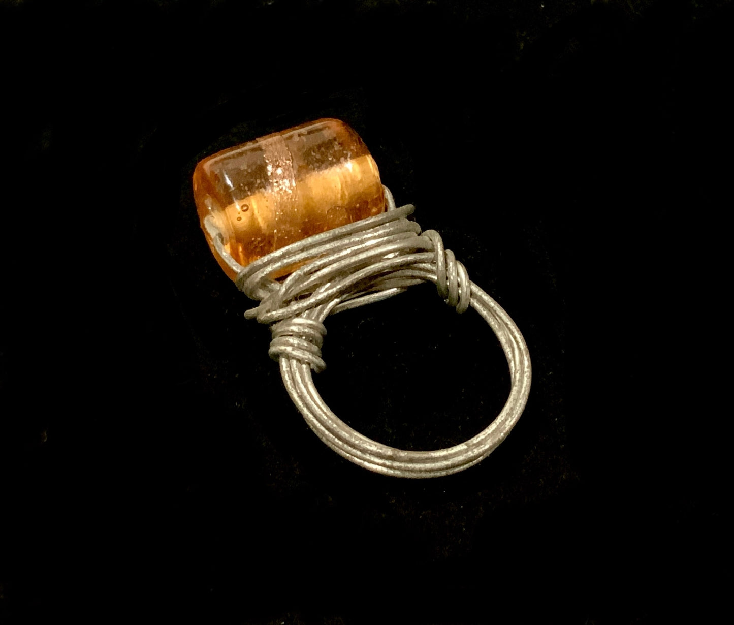 Brutalist Ring Silver Wire & Amber Bead Size M