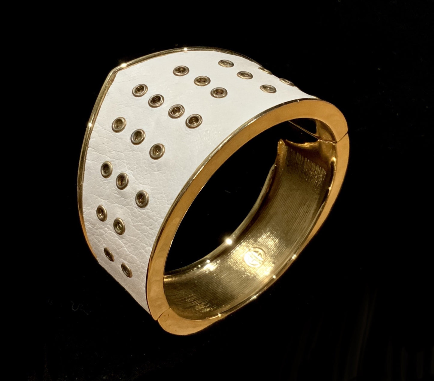 House of Harlow 1960 Gold & White Leather Bangle Bracelet