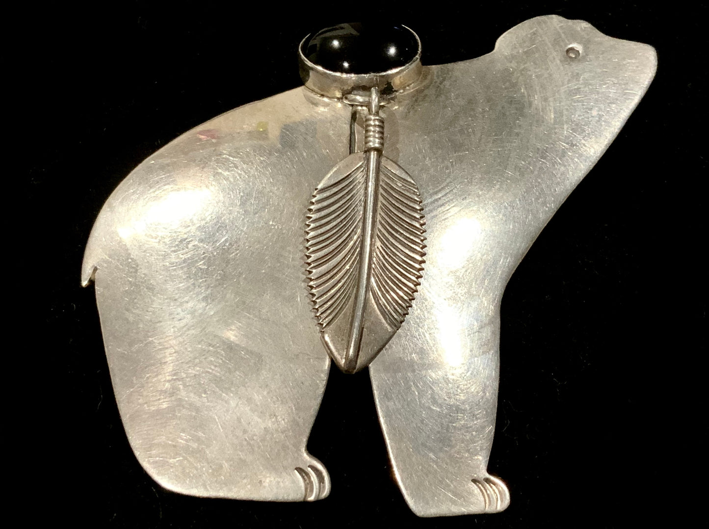 BIG Wayne Etsitty Huge Navajo Spirit Bear Onyx & Sterling Silver Tribal Brooch Pin