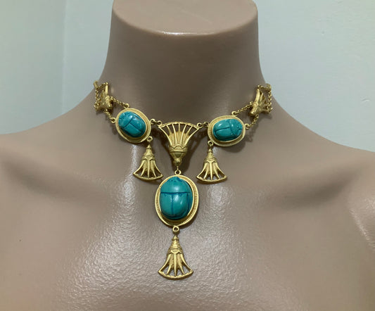 Christian Dior Gold & Turquoise Scarab Necklace & Bracelet Set John Galliano