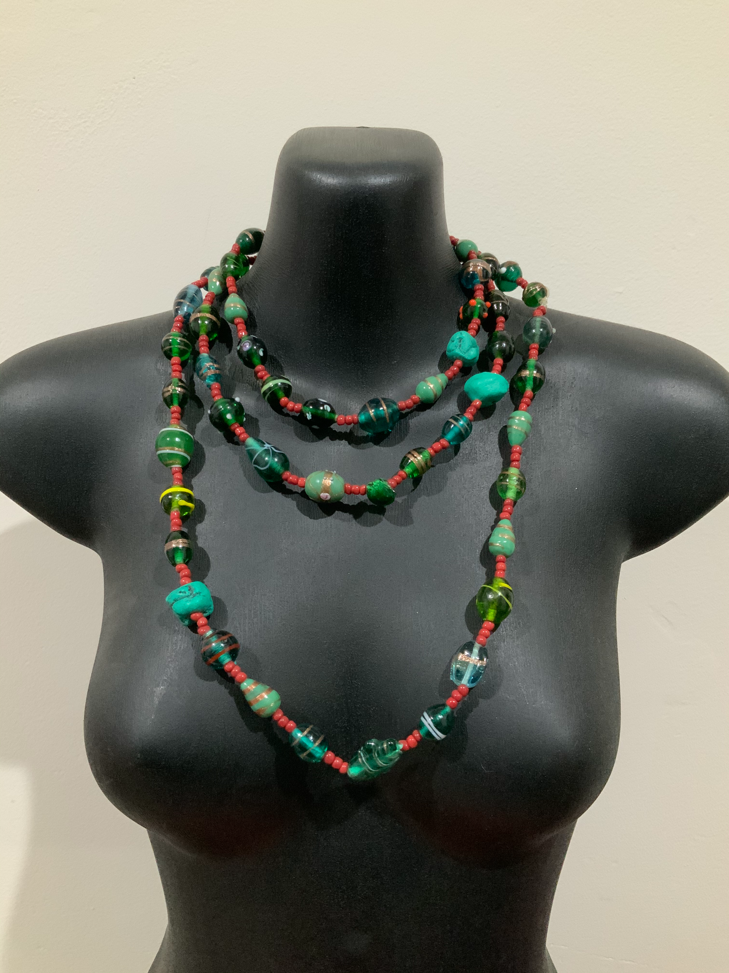Vintage Art Glass & Turquoise Bead 180cm Long Necklace