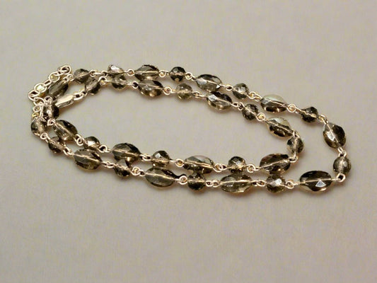 Faceted Smokey Quartz Gemstone & 925 Sterling Silver Necklace 48cm