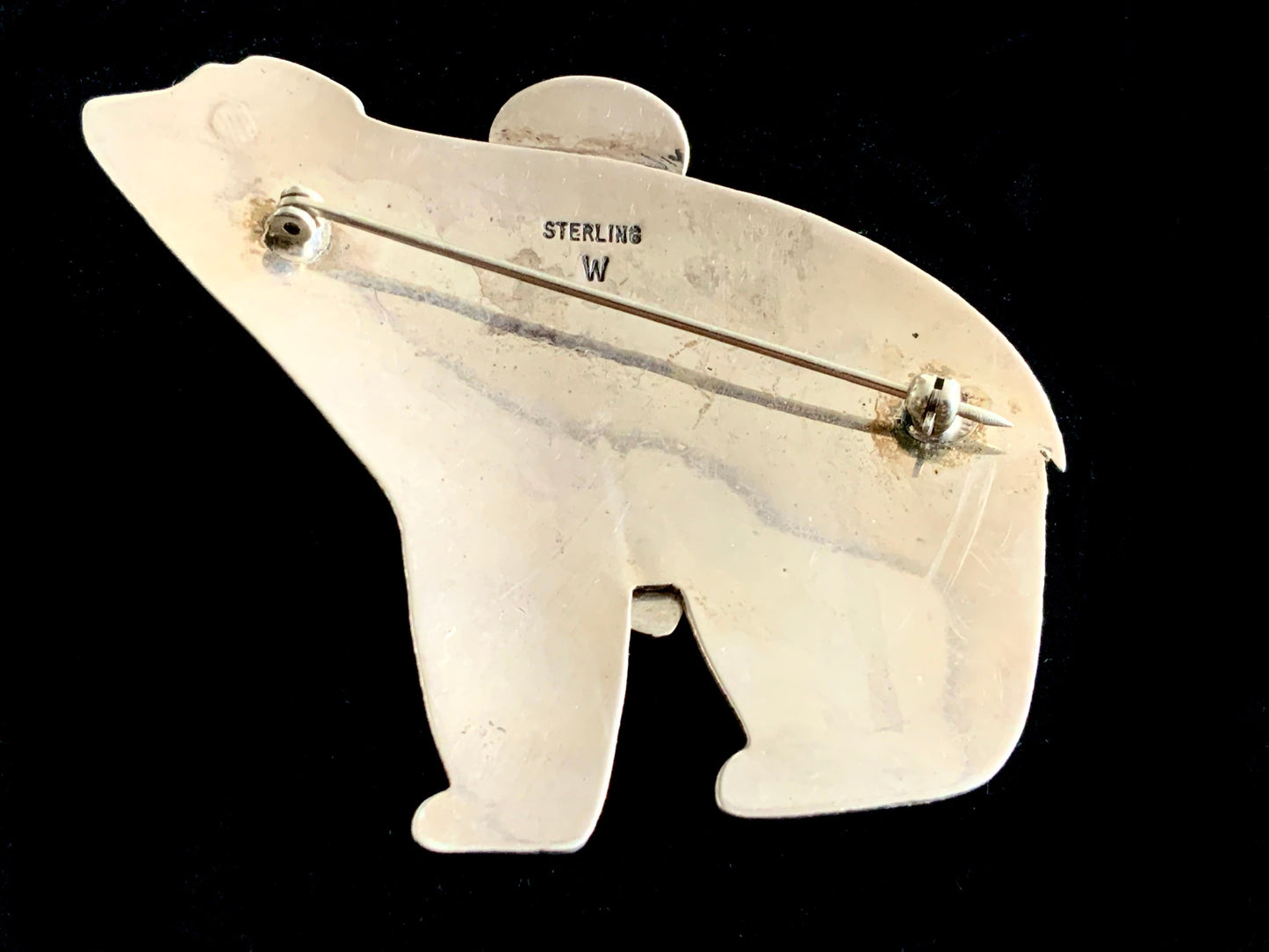 BIG Wayne Etsitty Huge Navajo Spirit Bear Onyx & Sterling Silver Tribal Brooch Pin