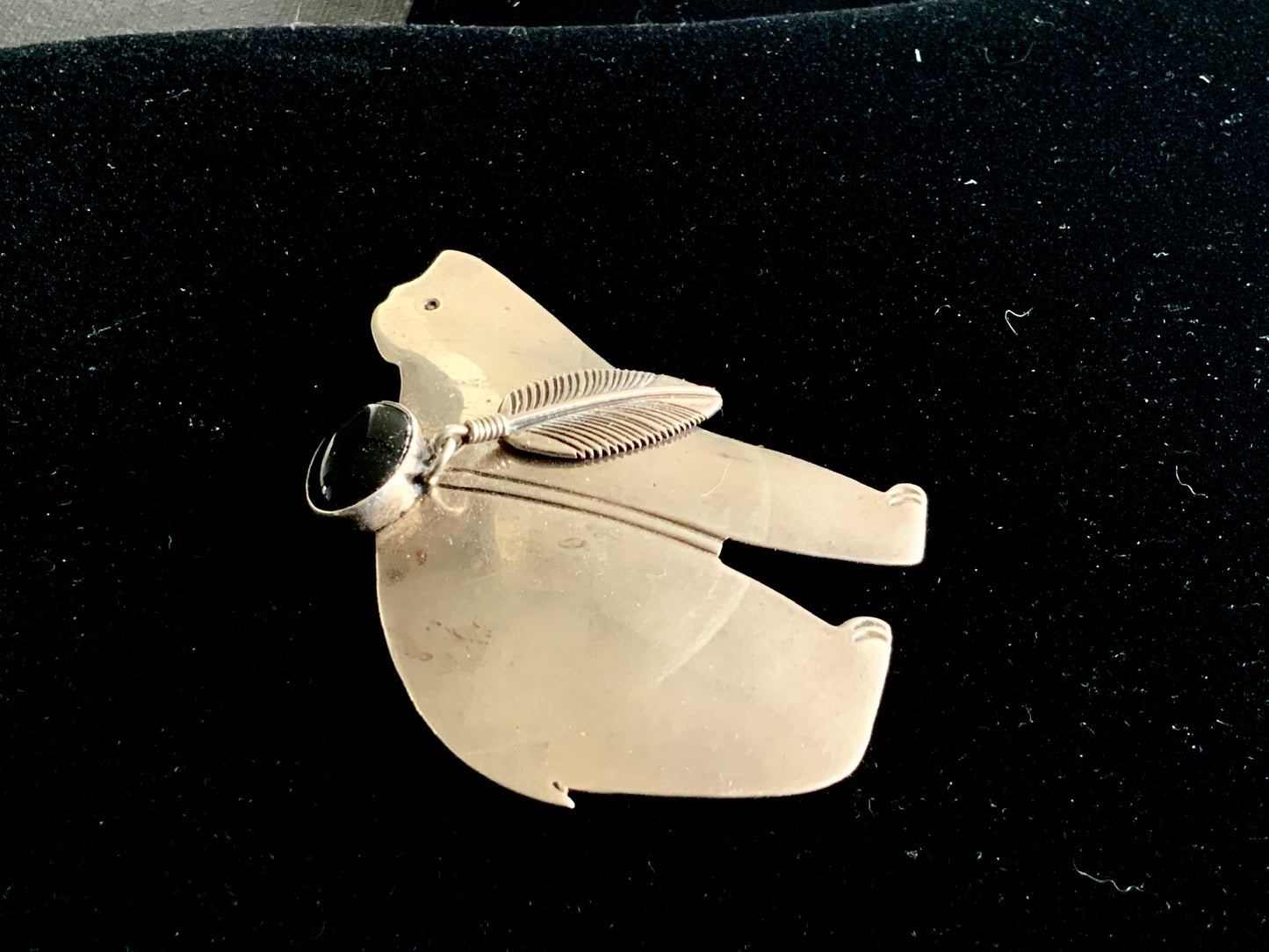 BIG Wayne Etsitty Huge Navajo Spirit Bear Onyx & Sterling Silver Tribal Brooch Pin