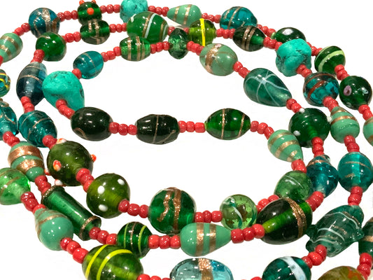 Vintage Art Glass & Turquoise Bead 180cm Long Necklace